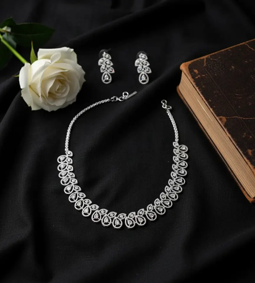 Rhodium Plated Jewellery Set with White Austrian Diamond